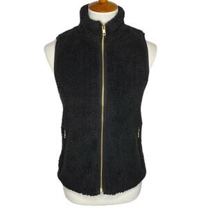 J. Crew Sherpa Fleece Vest Black Teddy Bear Full Zip Womens XXS Preppy Cozy Warm